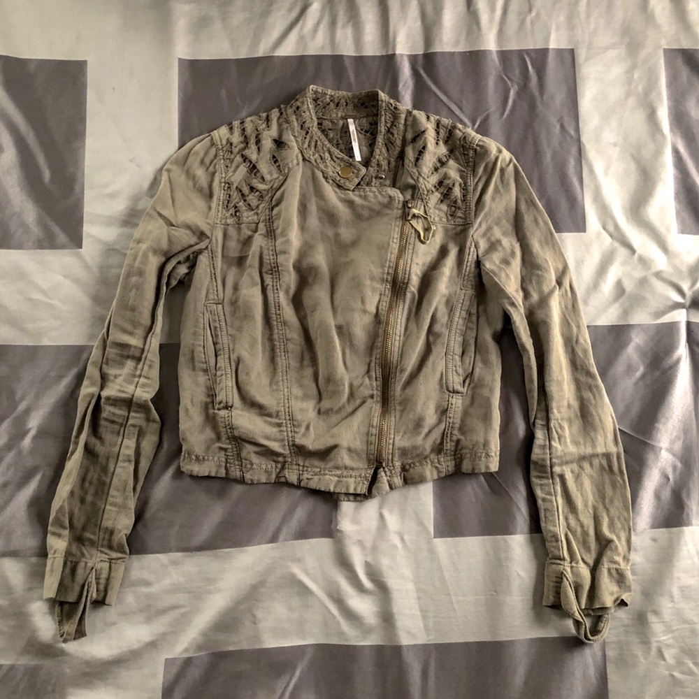 Olive green Free People cut out light jacket
